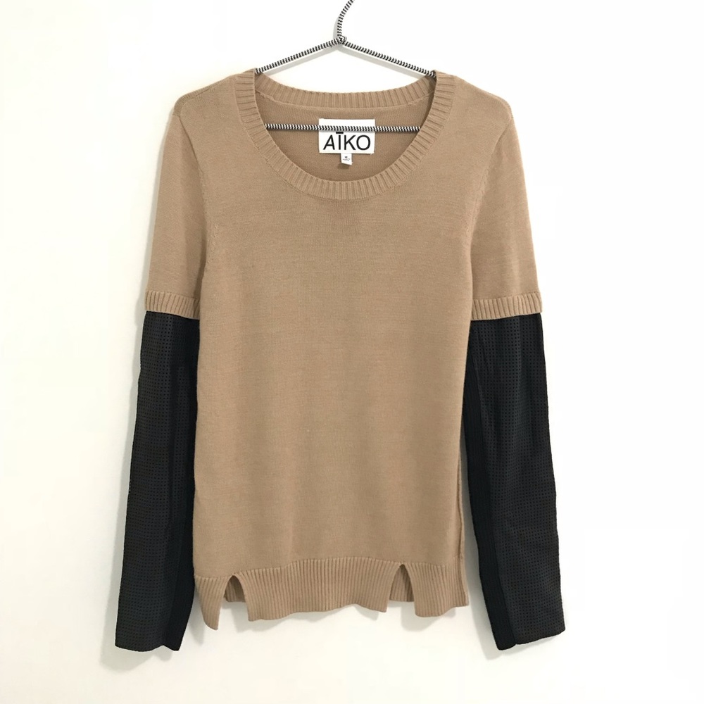 Aiko Tan Sweater Leather Sleeves